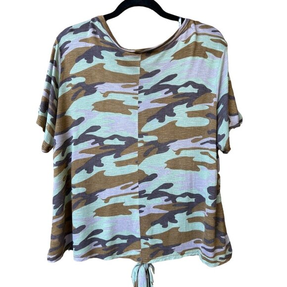 Womens Camouflage Top Size M/L Knot Front Short Sleeve Entro‎ Brand - Picture 2 of 6